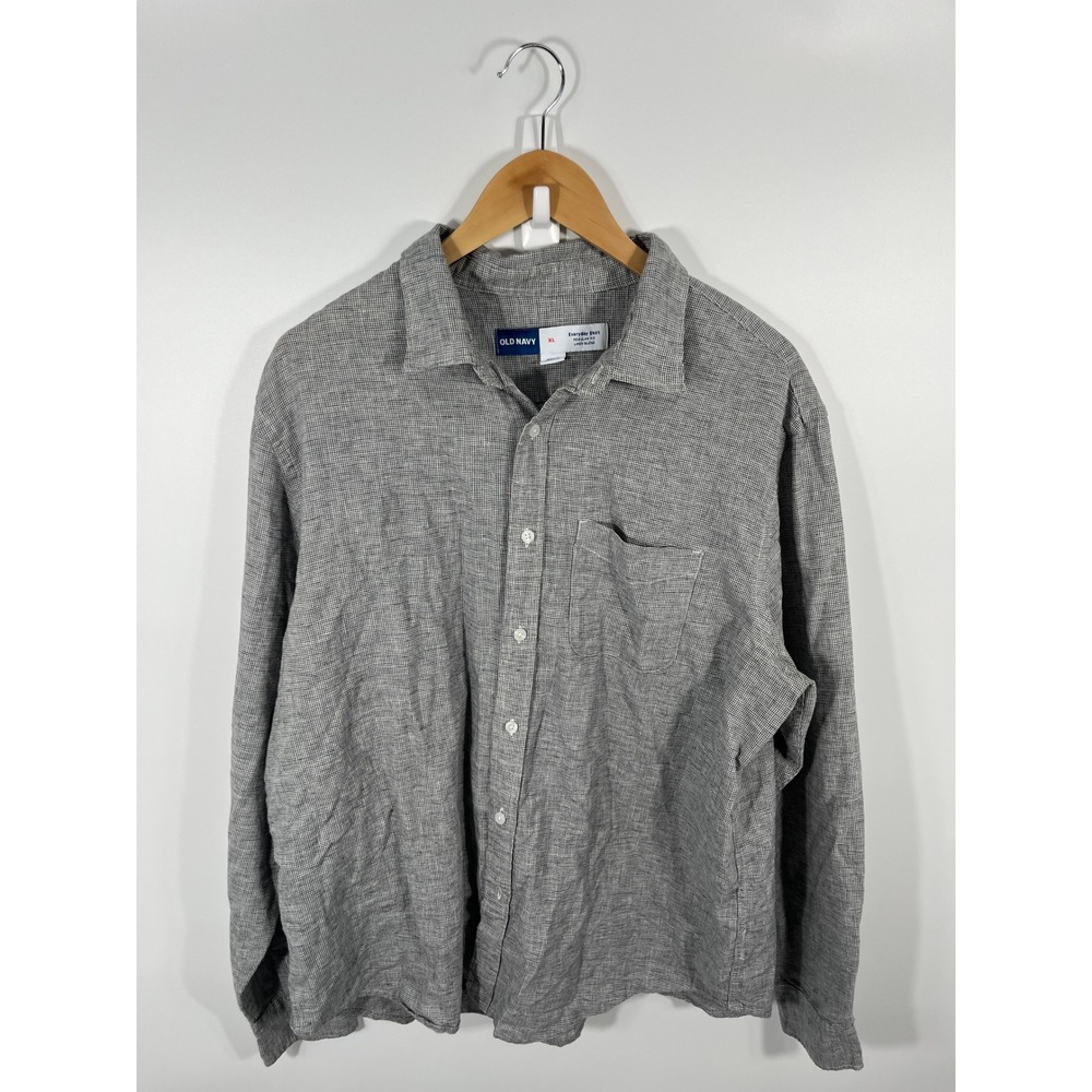 Old Navy Mens Linen Blend Button Up Everyday Shirt XL Grey Euro Summer